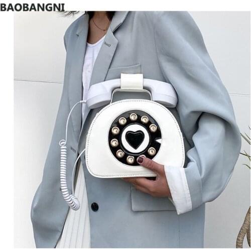Women Girl Telephone Shaped Shoulder Bag PU Leather Shopping Street School Crossbody Satchel Tote Purse
