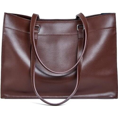 Best Commuter Bag For Women Large Tote Shoulder Ladies Handbags Cowhide Split Leather High Quality Simple Design Famous Zipper