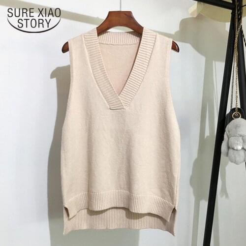 Autumn Winter Korean Loose Sweater Vest Women Vintage Knitted Vest Womens Sweater V-neck Sleeveless Sweater 2021 New Chic 11810