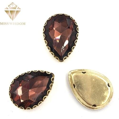 10X14/13x18mm wine red water drop gold bottom lacy shape claws glass crystal sew on rhinestones Diy clothing accessories