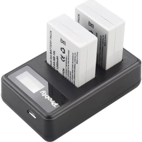 2Pcs NB-10L NB 10L NB10L Battery + USB LCD Dual Charger for Canon PowerShot G15 G16 G1X G3X SX40 SX40HS SX50 SX60 HS Camera