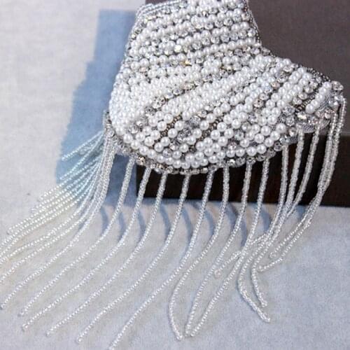 Shoulder Epaulette Pearl Tassel Epaulettes Handmade Tassel Beads Epaulet Shoulder Boards Badge Brooch Suit Accessories