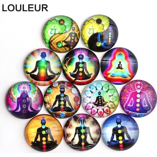 20pcs/lot 6 Chakras Buddha Meditation Round Photo Glass Cabochons For Jewelry Making Findings Bracelet Earrings Bases Settings