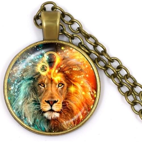 2021 New Esoteric 12 Constellations Glass Necklace Leo Virgo Libra Scorpio Zodiac Sign Pendant Necklaces for Birthday Gift