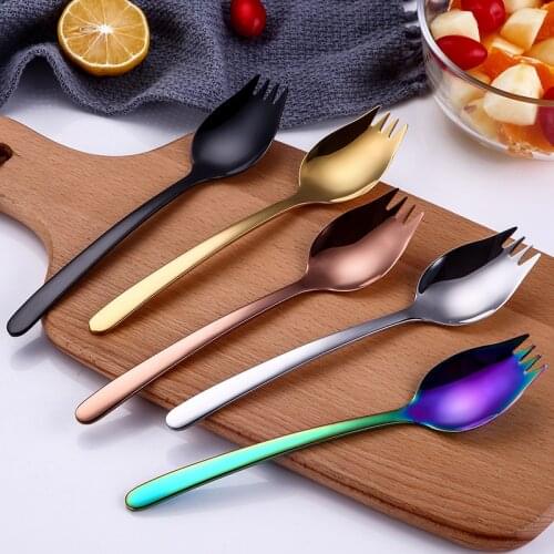 3 in 1 Spaghetti Spork Dessert Fork Spoon Noodles Salad Fruit Utensils Western Food Fork Spoon 304 Stainless Steel Spoons