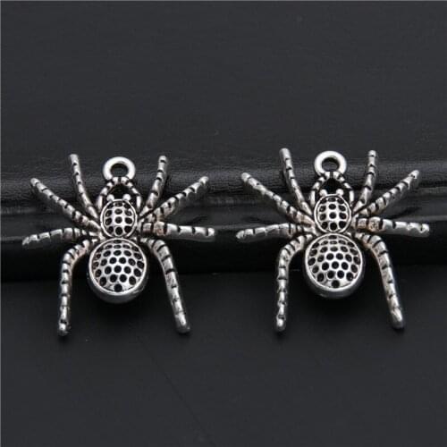 5pcs Halloween Charms Spider Charms Pendant Craft Supplies Pendants For DIY Craft Making Silver Color 27x25mm A2936