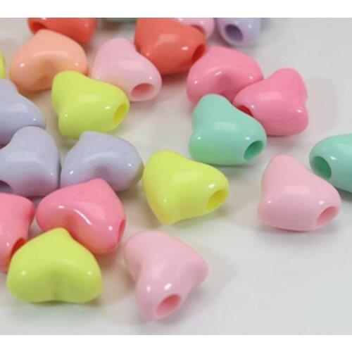 50 Mixed Pastel Color Acrylic Heart Pony Beads 15mm Kids Craft Kandi Bracelets