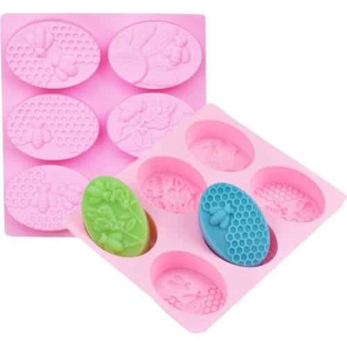 6Cavity Oval Bee Silicone Molds, Honeycomb Mold for Soap making Beehive Cake Baking Mold, Candle Mold Resin Mold for Homemade