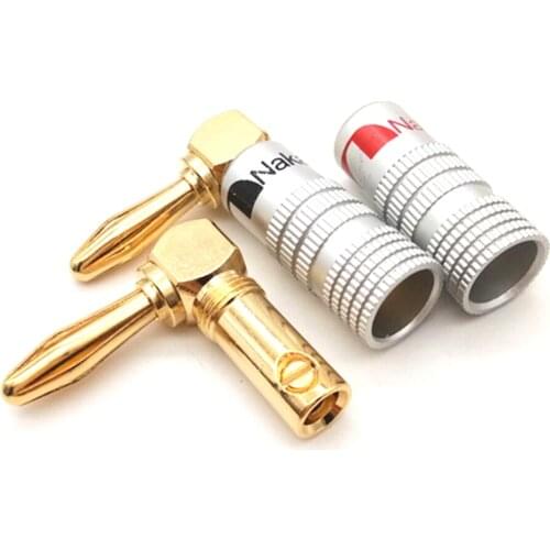8PCS Copper&Aluminium Nakamichi Right Angle 90 Degree 4mm Gold-Plated Banana Plug For Video Speaker Adapter Audio Connector