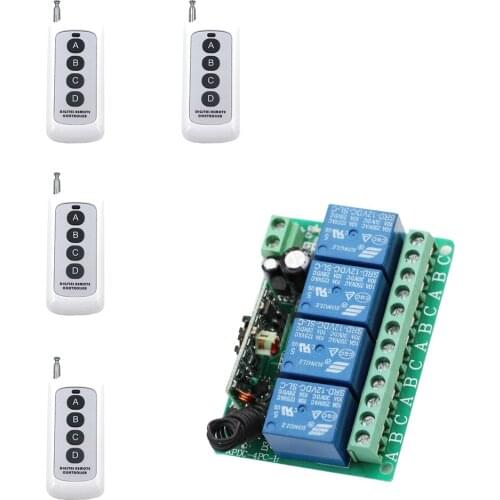Latest DC12V RF Wireless Lighting Switch Teleswitch 2-4pcs Digital Remote Controller & Receiver 4CH Relay Smart House 315/433Mhz