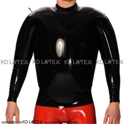 Black Sexy Inflatable Latex Shirt With Long Sleeves Back Zippers Rubber Clothing Clothes Top YF-0177