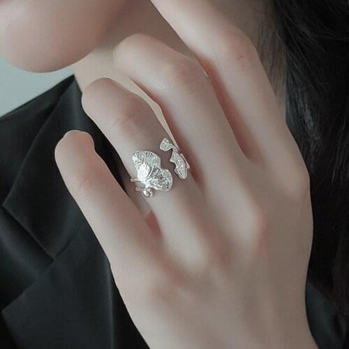 Hypoallergenic Silver Color Ginkgo Rings For Women Adjustable Size Finger Ring Girls Party Jewelry Women Large Band Anillos