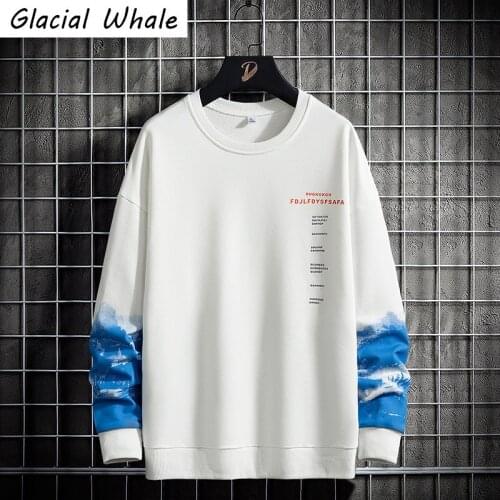 GlacialWhale Crewneck Sweatshirt Men 2021 Spring Patchwork Japanese Streetwear Harajuku Oversized White Hoodie Men Sweatshirts
