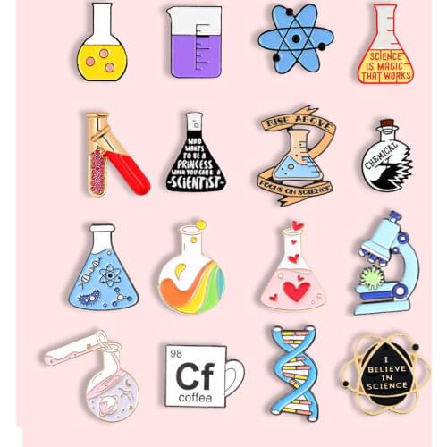 Chemical Molecular Model Metal Enamel Brooch Test Tube Beaker Badge Pin Trendy Scientist Scholar Dress Backpack Jewelry Gift
