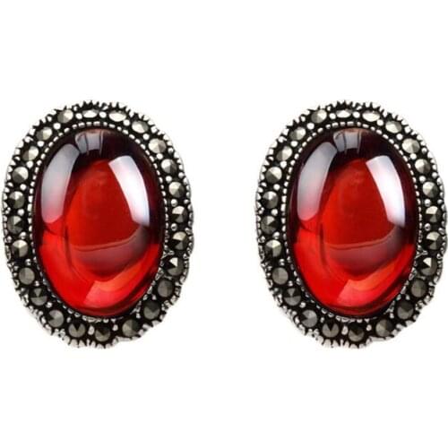 KJJEAXCMY fine jewelry 925 pure silver inlaid garnet female earring Earrings