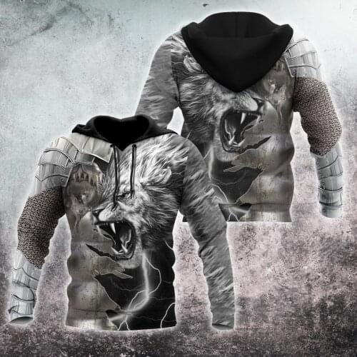 Lion Warrior Armor Tattoo 3D All Over Printed Men Autumn Hoodie Unisex Hooded Sweatshirt Zip Pullover Casual Streetwear KJ471