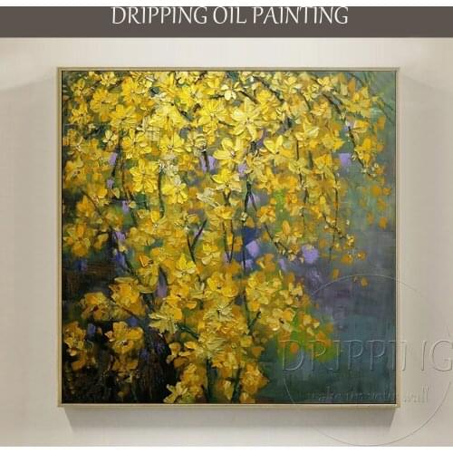 Top Artist Hand-painted Yellow Flower Oil Painting on Canvas Impressionist Yellow Flower Oil Painting for Wall Decoration