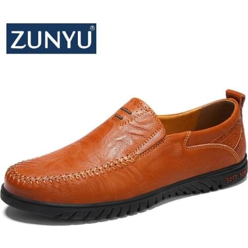 ZUNYU Spring New Fashion Mens Leather Casual Shoes Men Lace Up Flats Summer Comfortable Handmade Moccasins Men Shoes Size 37-47