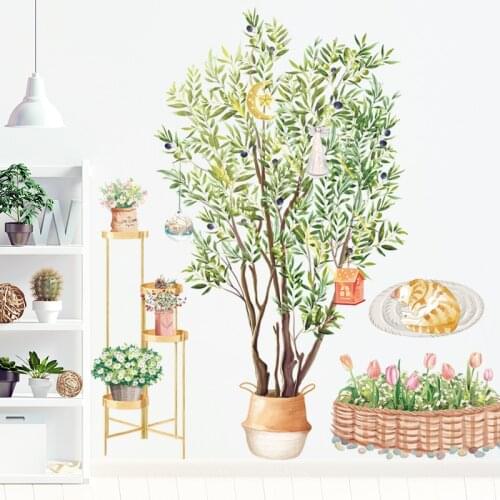 Branches Potted Wall Stickers for Living room Sofa TV Background Wall Decor Flowerbed Wall Decals for Kids rooms PVC Art Murals
