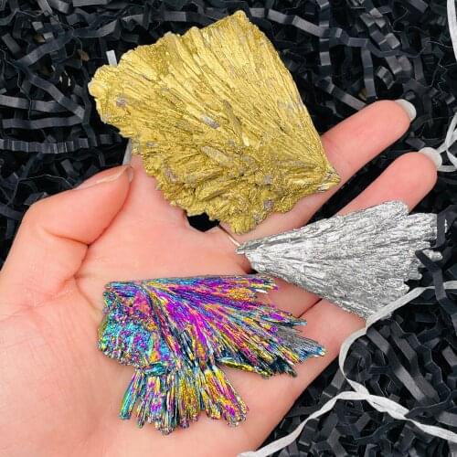 Natural Tourmaline FeatherRough Stone Electroplated Blue Crystal Minerals Home Decoration