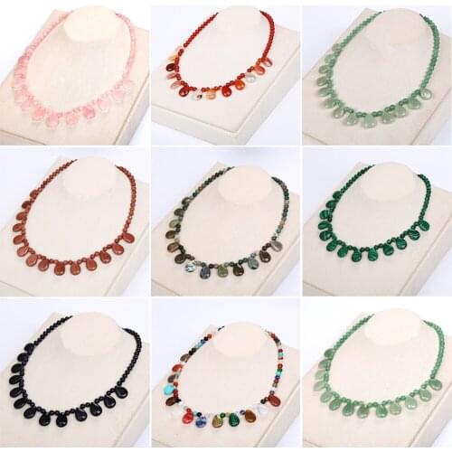 2020 New Water Drop Beads Necklace Long Chain Handmade Jewelry Resin Ethnic Vintage Pendant Necklace Natural Stone For Women