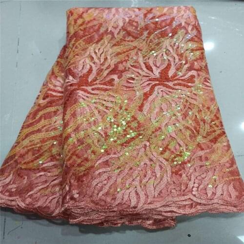 Peach New Design French Tulle sequins Lace Swiss Voile Lace in Switzerland Nigeria Lace Fabric African Wedding Dress Material