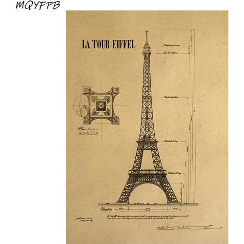 Eiffel Tower in Paris Manuscript Kraft Paper Poster Home Room Bedroom Wall Decoration Painting Core 50.5x35cm