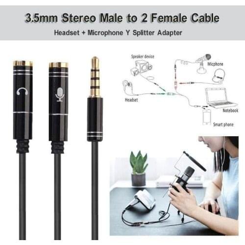 Headphone Microphone Splitter 3.5mm Extension Cable Audio Y Splitter 3.5mm Male to 2 Ports 3.5mm Female for PC Smartphones VDX99