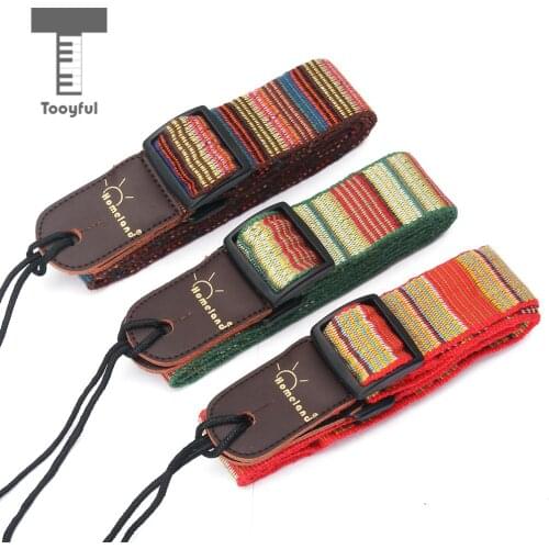 Tooyful Adjustable Stripy Strap Belt w Leather End for Ukulele Guitar Banjo Mandolin