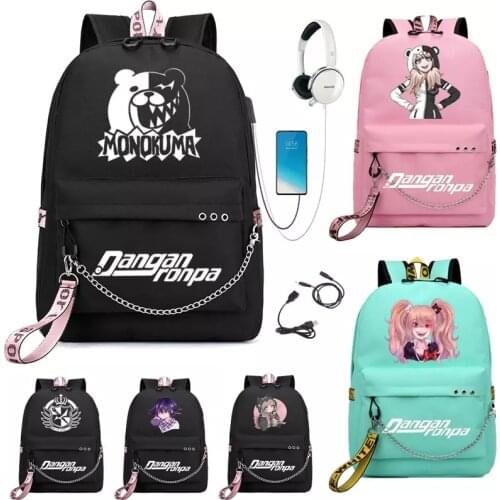 BPZMD Anime Danganronpa Backpack USB Port monokuma School Bag Bear Pattern Student Teenagers School Book travel Laptop Mochilas