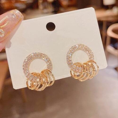 Micro Pave Rhinestone Circles Fashion Stud Earrings Classic New Jewelry Delicate Simple pendientes Wholesale