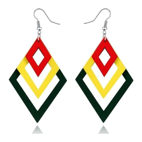 Natural Wood Circle Geometric Round Rectangle Multilayer Square Hollow Drop Earrings 1Pair Big Graceful Wooden Multicolor