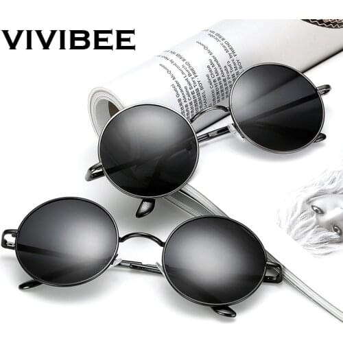 VIVIBEE Classic Polarized Round Metal Sun Glasses Casual Sunglasses for Women Retro UV400 Men Black Shades 2021 Trend Eyewear