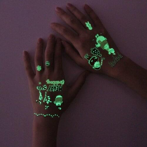 Luminous Fake Tattoo Christmas Day sock penguin snow Flash Taty Tatouage Glowing in Dark Waterproof Temporary Tatoo Sticker kid