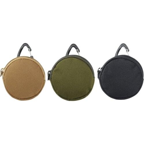 Tactical EDC Pouch Round Coin Purse Keychain Earphone Holder 1000D Nylon Portable Waist Belt Bag with Hook for Camping Hiking