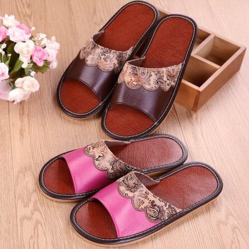 Genuine Leather Slippers Couples Summer Indoor Shoes Wood Floor Deodoran Anti-Slip Comfortable Home Shoes for Men&Women