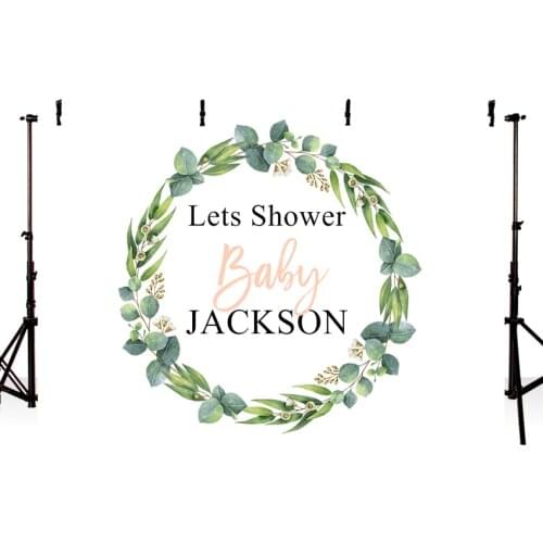 Baby Shower Photography Backdrop White Theme Green Leaves Circle Birthday Party Bridal Shower Photo Backgrounds 7x5ft Vinyl