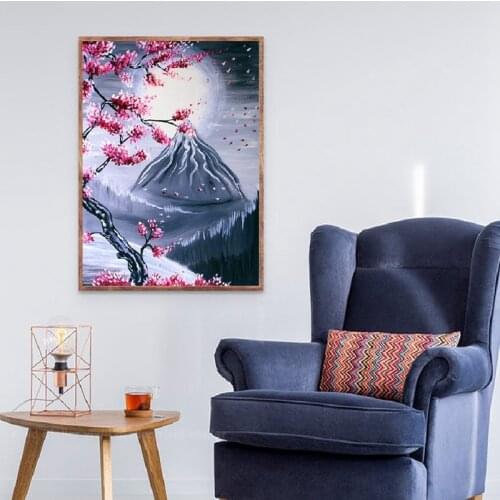 Japanese Landscape oil Painting Wall Pictures Blossom Tree Art Large Mountain Mystic Forest Poster Canvas Prints Home Decor