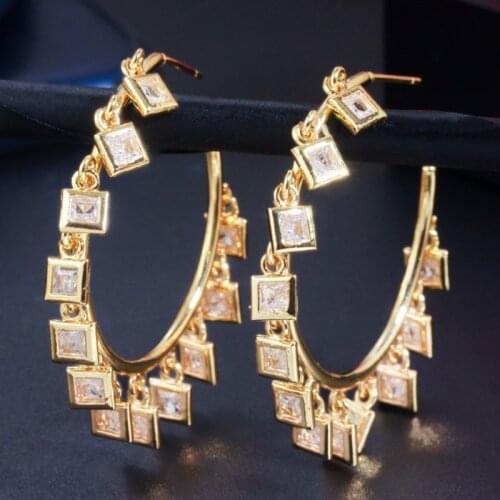 Zlxgirl jewelry Colroful Cubic Zircon Charms Circle Round Dangle Earring for Women Tassel Jewelry fashion womens bridal ears