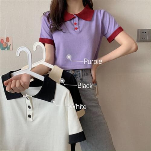 Woman TShirts Polo Collar Knitwear Summer Short-Sleeved T-shirt Womens Top Crop Top Mujer Camisetas