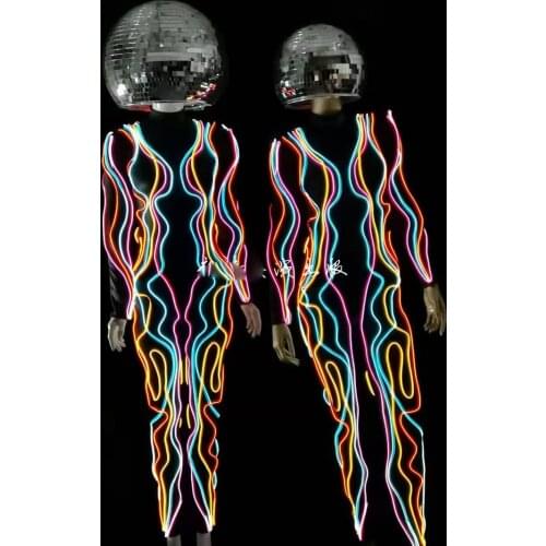 Sexy light up stage show outfit Led performance dance costume men women glass headwear nightclub party wear