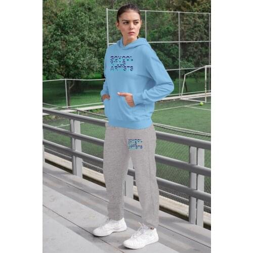 Angemiel Wear School Lion Women Tracksuit Set Blue Hooded Sweatshirt Gray Sweatpants
