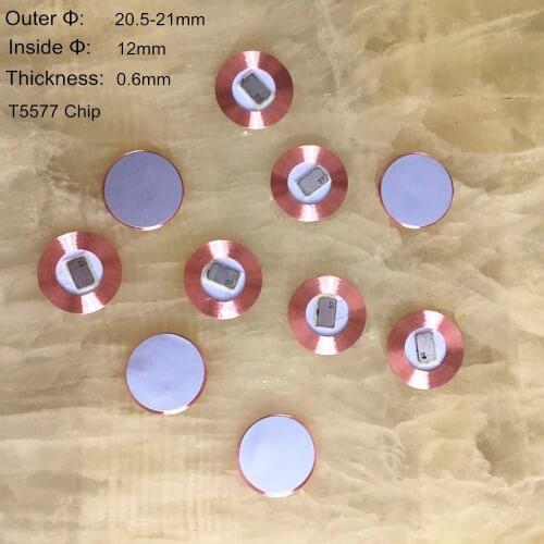 10pcs/lot 125Khz EM4100 RFID read only Coin tag T5577 19.5mm diameter coil chip ultra thin slim sticker EM writable