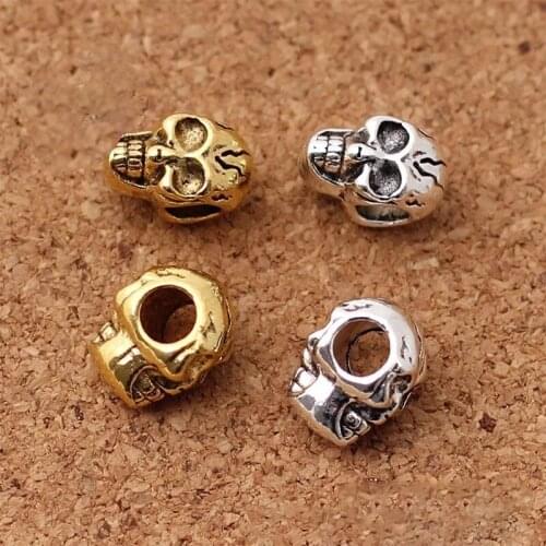 10pcs Tibetan Silver Punk Big Hole Skull Spacer Beads DIY Jewelry Findings 12mm Decorations Hair/Beards Metal Loose Charm Beads