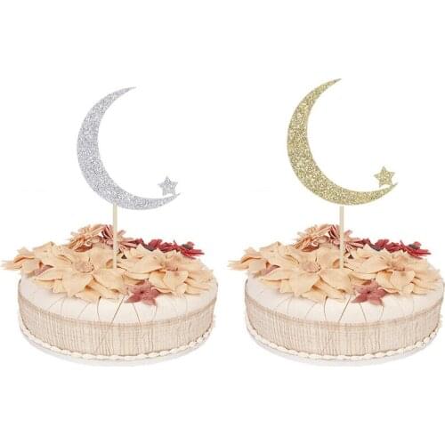 20pcs Paper Moon Eid Mubarak Ramadan Mubarak Cupcake Topper For Muslim Eid Party Decoration 5.5*8cm/4*6cm