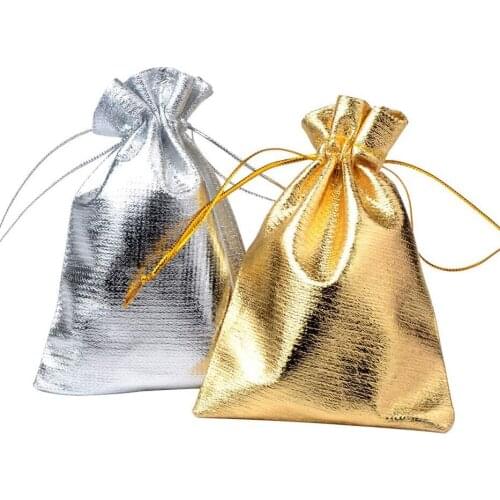 50pcs/lot Gold Silver Color Adjustable Jewelry Packing Bags 7x9cm 9x12cm Party Candy Drawstring Wedding Gift Bags & Pouches