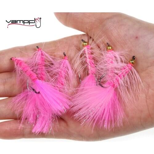 Vampfly 6pcs Beadhead & Without Beadhead Crystal Flash Woolly Bugger Streamer Fly Baits Pike Bass Trout Fly Fishing Lure