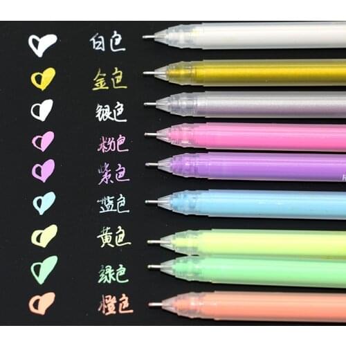 9Pcs Color ink gold silver white gel pen 0.6mm office essential Gel-ink pen colorful kawaii cute school supplies