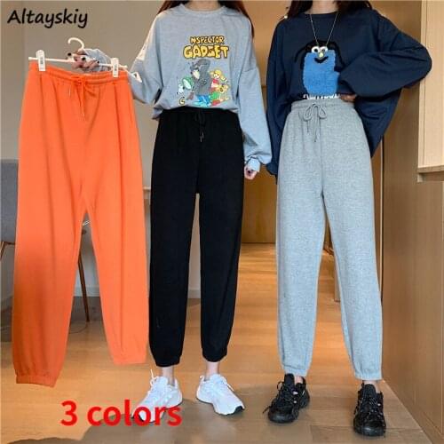 Pants Women Solid Elastic Waist Casual Loose 3 Colors Student New Comfortable All-match Minimalsit Trousers Chic Female Simple