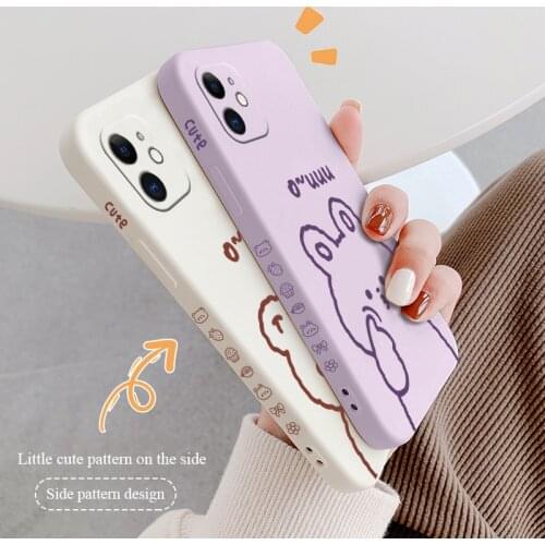 Cute Bunny Bear Phone Case For iPhone 12 Pro Max Mini 11 Pro Max X XS XR XSMAX SE2020 8 8Plus 7 7Plus 6 6S Plus Lambskin Cover